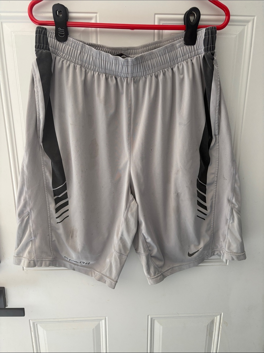 Nike Men’s Light Gray Athletic Shorts with Black Stripes